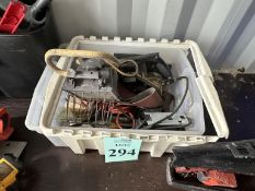 TOTE CONTAINING VARIOUS SAWS AND SANDER