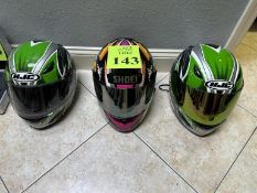 MOTORCYCLE HELMETS (2) HJC AND (1) SHOE