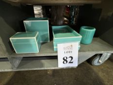 LOT CONSISTING OF TEAL TRAYS, TRINKET BOX