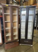 2-DOOR GLASS SHELVING UNIT WITH BOTTOM DRAWER