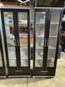 2-DOOR GLASS SHELVING UNIT WITH BOTTOM DRAWER