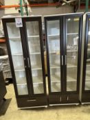 2-DOOR GLASS SHELVING UNIT WITH BOTTOM DRAWER