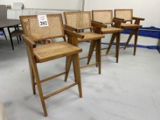 JEANNNERET BARSTOOLS WITH ARMS HAND CANED SEAT