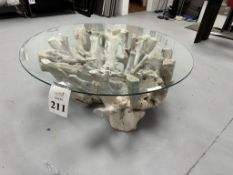 DRIFT WOOD ROUND COFFEE TABLE GLASS TOP