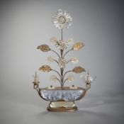 A FRENCH METAL AND CRYSTAL GLASS TWO-LIGHT CANDLESTICK