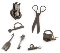 A MIXED LOT OF WROUGHT IRON ITEMS