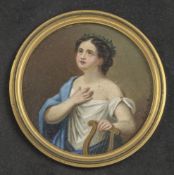 A MINIATURE PAINTING ON PORCELAIN - APOLLO WITH LYRA