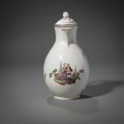 A LUDWIGBURG COFFEE POT WITH GALLANTRY SCENES IN A PARK LANDSCAPE