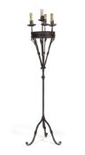 A LARGE FOUR LIGHT WROUGHT IRON CANDELABRA