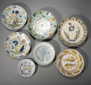 A MIXED LOT OF SEVEN FAIENCE DISHES AND PLATES