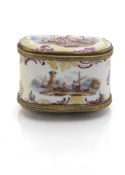 A GERMAN GILT-METAL MOUNTED PORCELAIN DOUBLE SNUFF-BOX