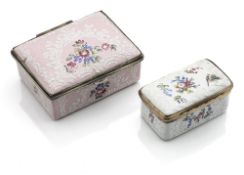 TWO FRENCH SILVER AND COPPER MOUNTED ENAMEL SNUFF BOXES AND COVERS