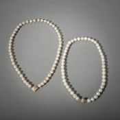 TWO CULTURED PEARL NECKLACES