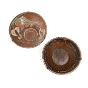 TWO LARGE PAINTED EARTHENWARE BOWLS