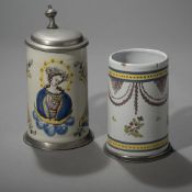 A PETWER MOUNTED FAYENCE TANKARD