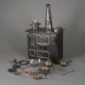 Model or doll's oven with accessories