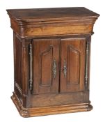 A FRENCH IRON MOUNTED WALNUT MODEL CUPBOARD