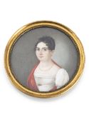A MINIATURE PORTRAIT OF A LADY WITH RED SCARF