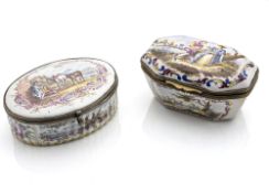 TWO METAL MOUNTED FRENCH PORCELAIN SNUFF BOXES AND COVER