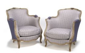 A pair of grey painted bergeres