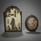 A MONASTARY WORK AND A FIGURINE BOX