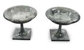 A PAIR OF GREEN VERDE ALPI MARBLE FOOTED BOWLS