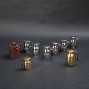 A MIXED LOT OF EIGHT COFFEE POTS AND A CIGAR BOX