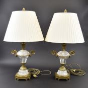A pair of ormolu and rock crystal table lamps