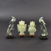 A MIXED LOT OF FOUR HARD STONE ITEMS