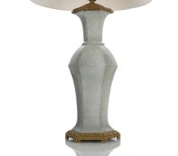 AN ORMOLU-MOUNTED HEXAGONAL CRAZED CELADON VASE MOUNTED AS A LAMP