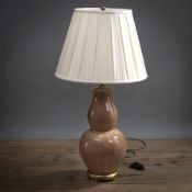 A SALMON-COLORED DOUBLE-GOURD VASE MOUNTED AS A LAMP