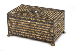 A chest and cover with decor of porcupine bristles and bone inlays