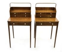 A PAIR OF GEORGE III IVORY MOUNTED WALNUT AND KINGWOOD WORK TABLES