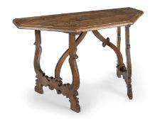 A pair of North Italian walnut console tables