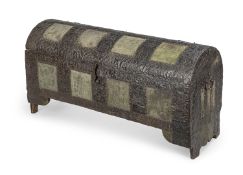 A South European embossed metal and pine chest