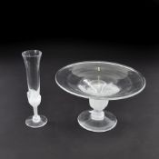 A LARGE FOOTED DISH AND A FLUTE VASE