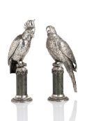 A PAIR OF SILVER PARROTS