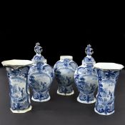 A FIFE PIECE BLUE AND WHITE DELFT FAIENCE SET OF VASES