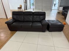 Brown Leather Sofa with Footstool