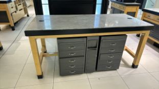 Wooden Table Display with Marble Top & Storage Drawers