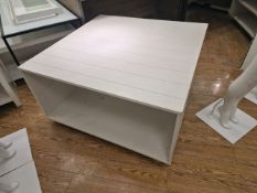 Wooden Slatted Display Unit On Wheels