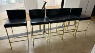 Estee Lauder Black Faux Leather Stools with Gold Metal Frame x 5