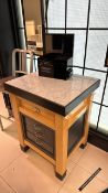 Wooden Table Display with Marble Top and Storage Drawers