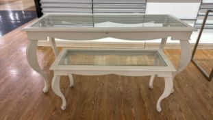 Set Of 2 White Wood & Glass Tables