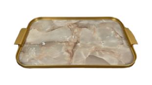 Kaymet Marble Ribbed Tray Gold W/ White Marble