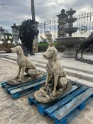 Pair Large Cast Stone Matching Hounds