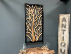 Teak Rootwood Rustic Wall Art Décor In Black Frame