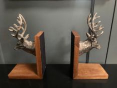 Nickel Stags Head Book Ends