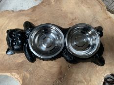 Cast Iron Cat Dish Holder With 2 Removable Dishes