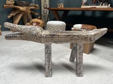 Teak Handcarved Oriental Crocodile Bench